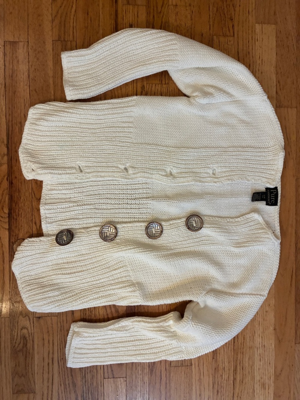 PURE Cream Ribbed Button-Front Cardigan Sweater